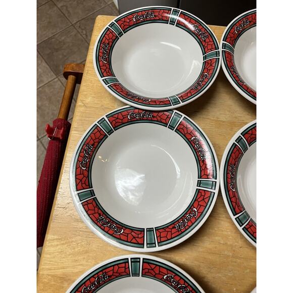 Gibson Designs Coca Cola Traditions Stained Glass Pattern Soup/Cereal Bowl 6 Set - Picture 5 of 9